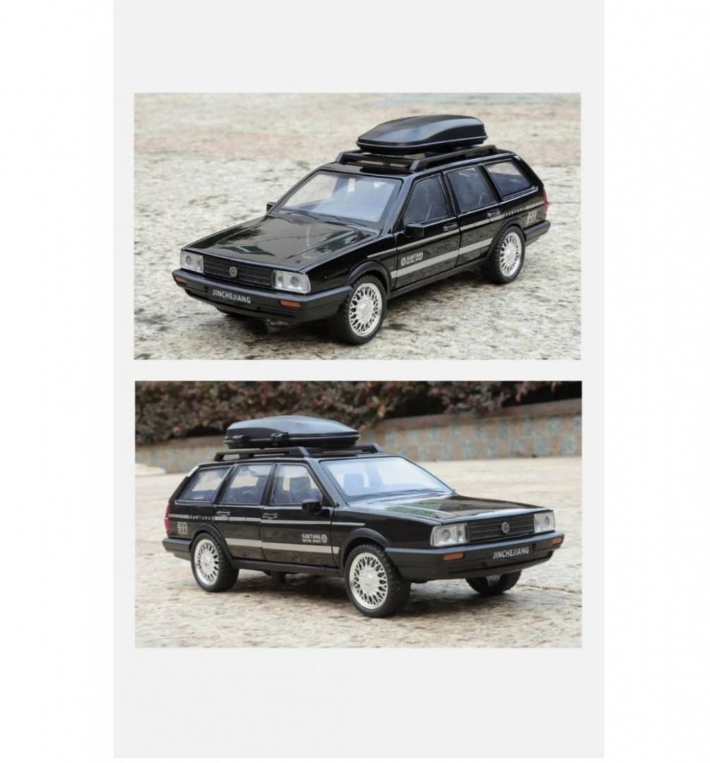 Masinuta metalica, Volkswagen Santana, scara 1:32, usi mobile, capota mobila, portbagaj mobil, negru, 15.5 cm