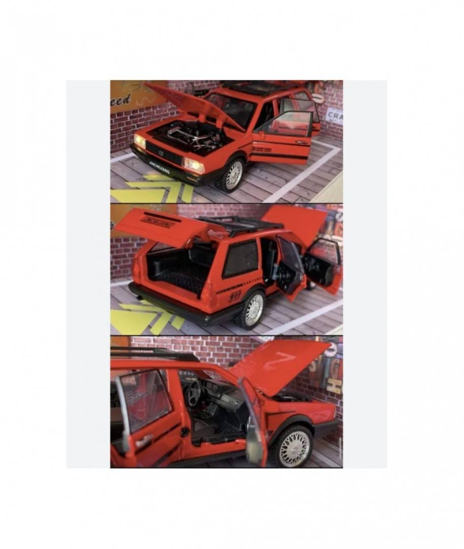 Masinuta metalica, Volkswagen Santana, scara 1:32, usi mobile, capota mobila, portbagaj mobil, rosu, 15.5 cm