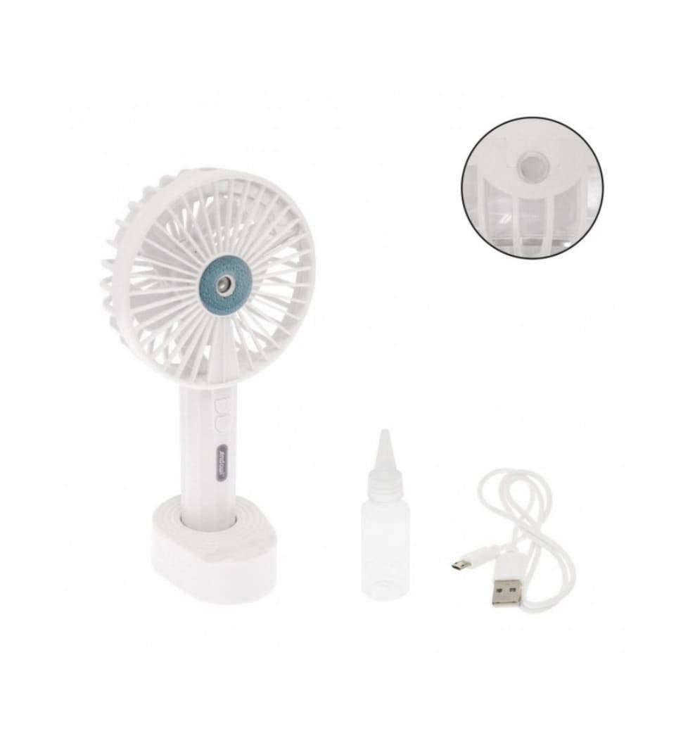 Mini ventilator cu pulverizare si suport de telefon, cablu USB, Alb