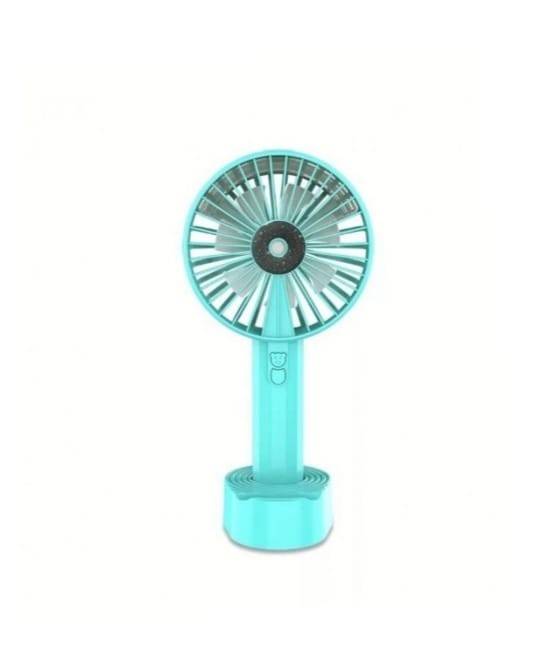 Mini ventilator cu pulverizare si suport de telefon, cablu USB, Bleu