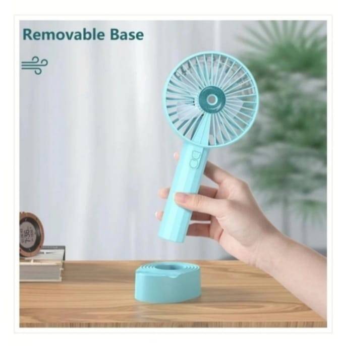 Mini ventilator cu pulverizare si suport de telefon, cablu USB, Bleu