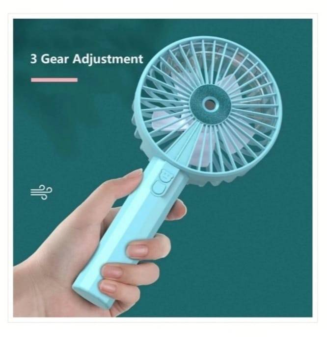 Mini ventilator cu pulverizare si suport de telefon, cablu USB, Bleu