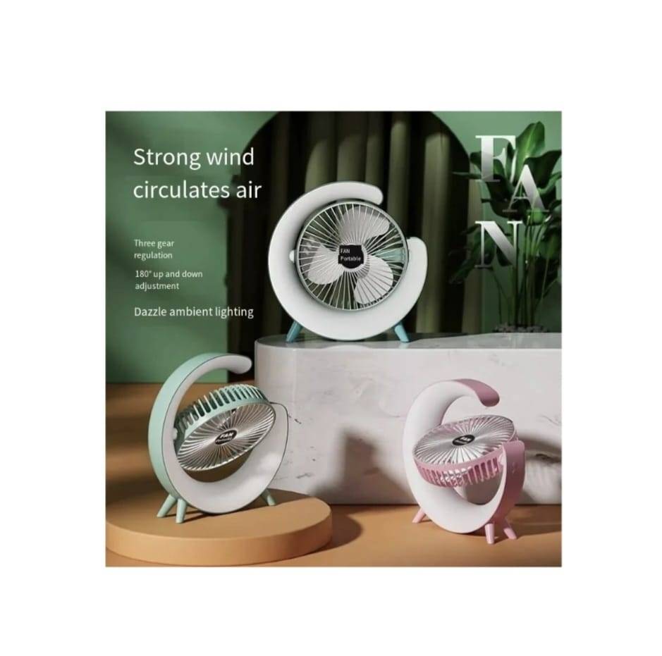Mini ventilator portabil, multifunctional, 180°, 3 trepte de ventilare, 5 moduri de iluminare, Led RGB, silentios, USB, multi