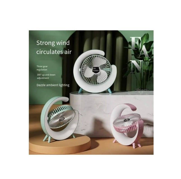 Mini ventilator portabil, multifunctional, 180°, 3 trepte de ventilare, 5 moduri de iluminare, Led RGB, silentios, USB, multi
