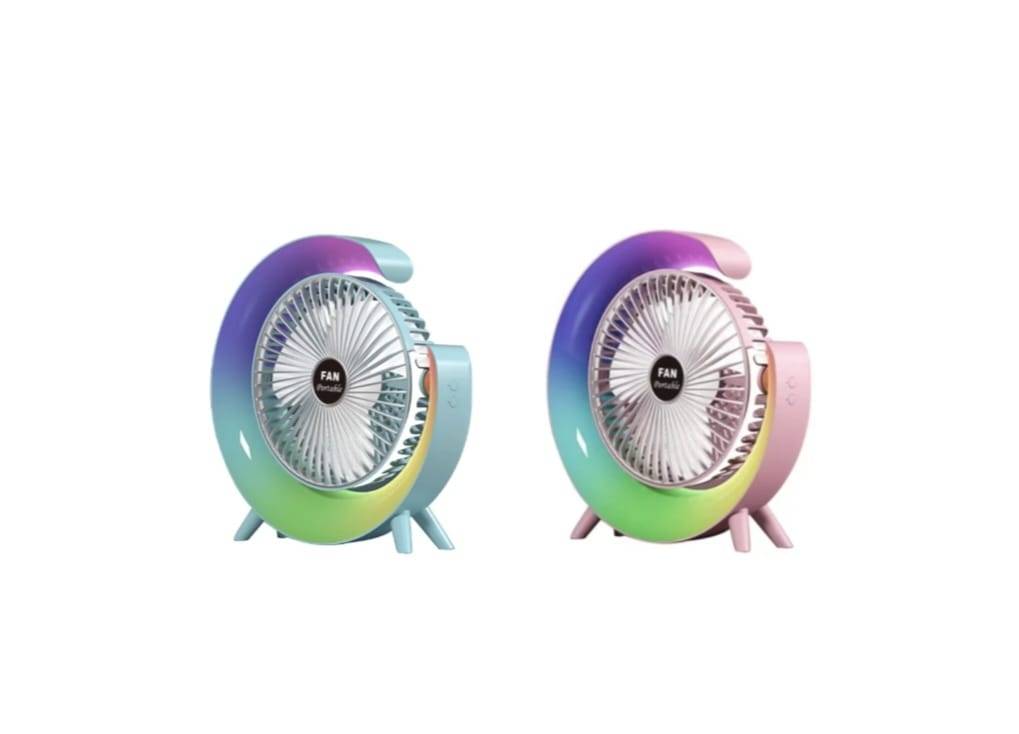 Mini ventilator portabil, multifunctional, 180°, 3 trepte de ventilare, 5 moduri de iluminare, Led RGB, silentios, USB, multi
