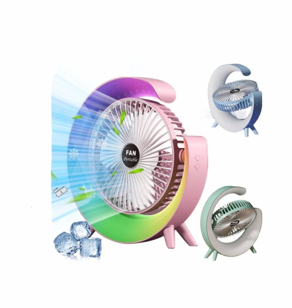 Mini ventilator portabil, multifunctional, 180°, 3 trepte de ventilare, 5 moduri de iluminare, Led RGB, silentios, USB, multi