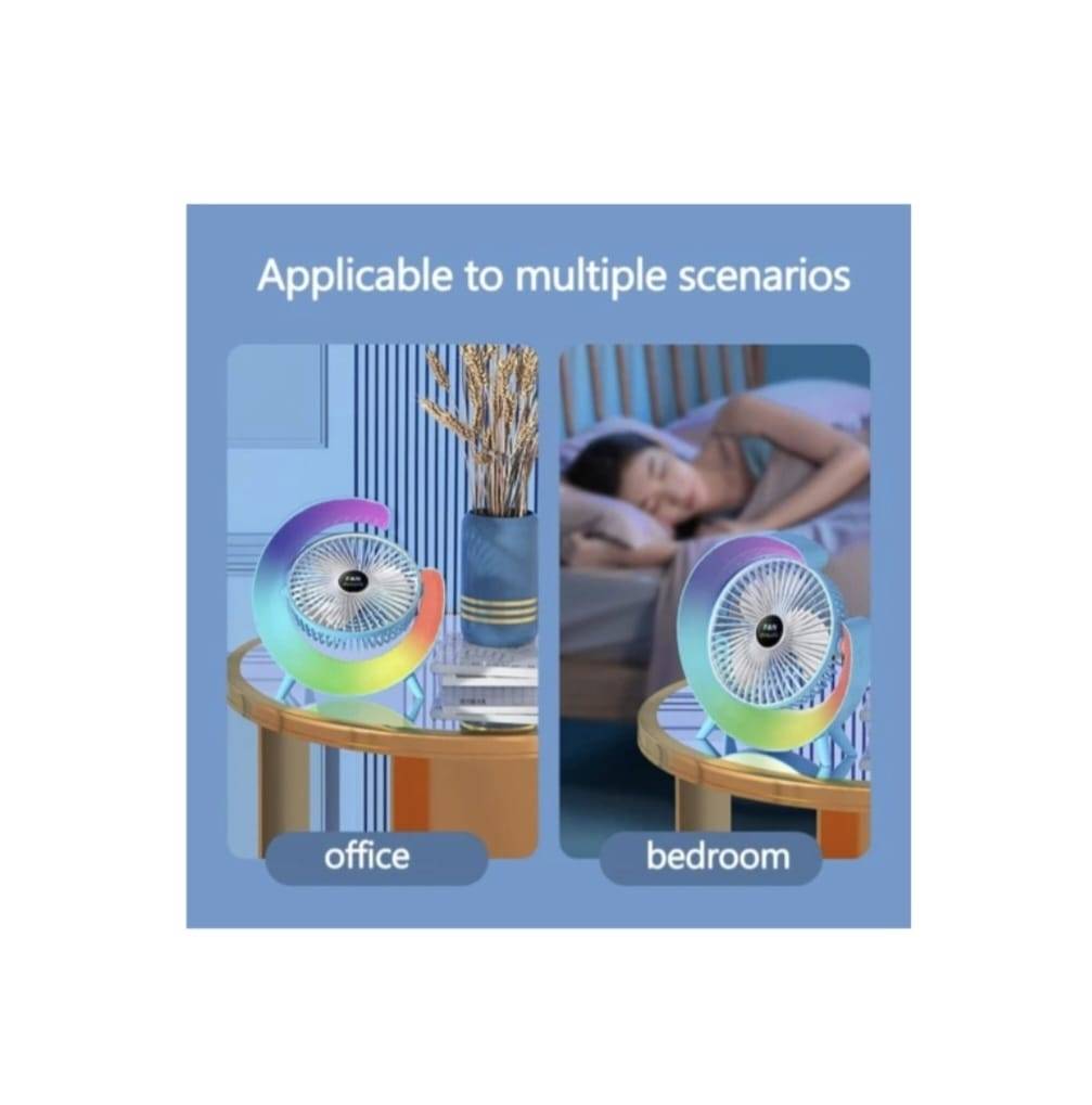 Mini ventilator portabil, multifunctional, 180°, 3 trepte de ventilare, 5 moduri de iluminare, Led RGB, silentios, USB, multi