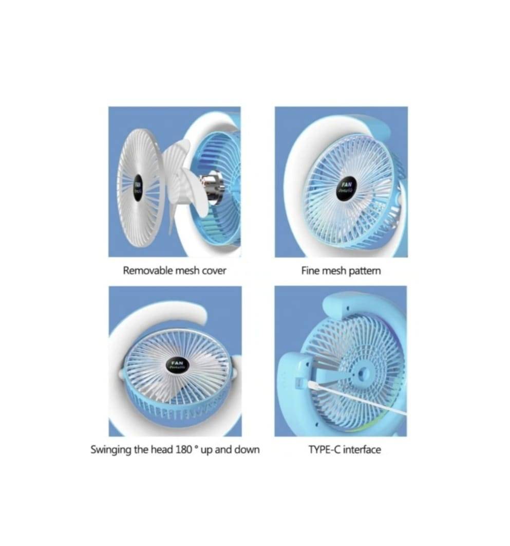 Mini ventilator portabil, multifunctional, 180°, 3 trepte de ventilare, 5 moduri de iluminare, Led RGB, silentios, USB, multi
