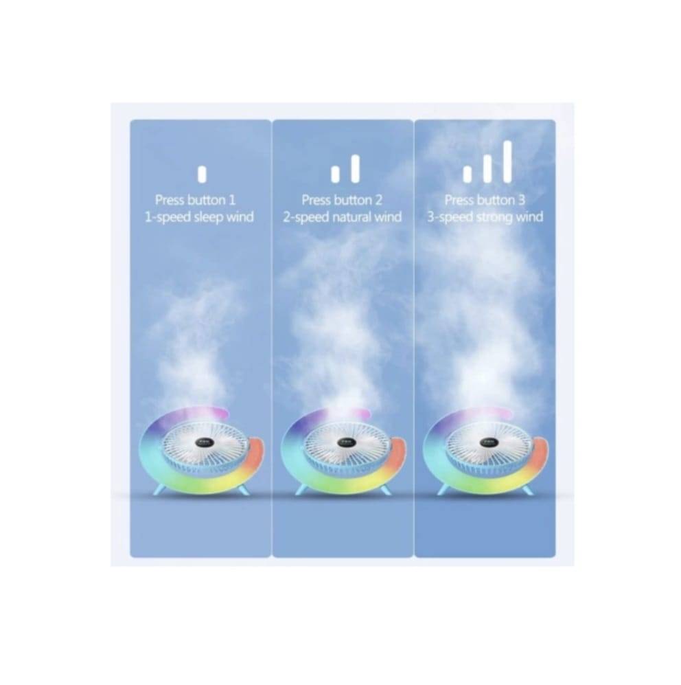 Mini ventilator portabil, multifunctional, 180°, 3 trepte de ventilare, 5 moduri de iluminare, Led RGB, silentios, USB, multi