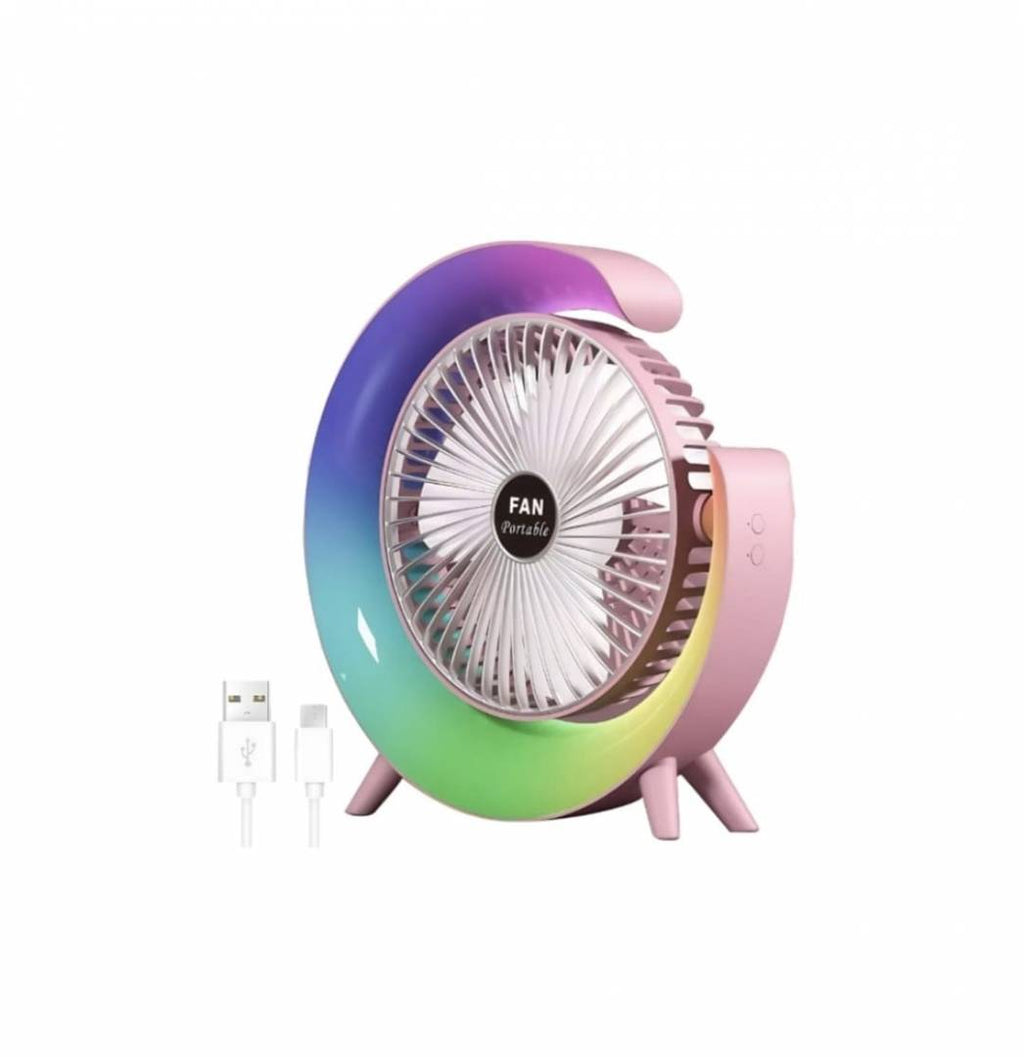 Mini ventilator portabil, multifunctional, 180°, 3 trepte de ventilare, 5 moduri de iluminare, Led RGB, silentios, USB, multi