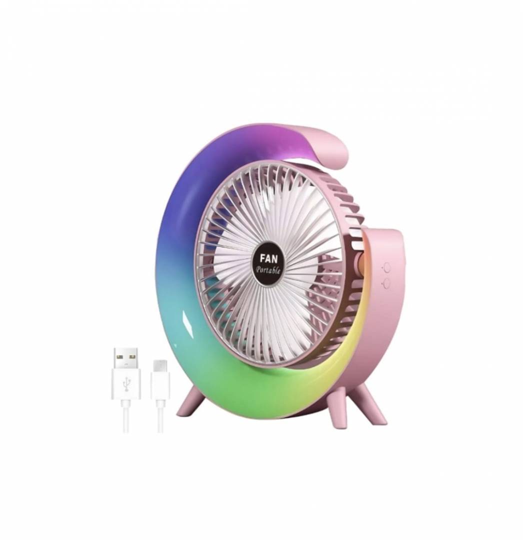 Mini ventilator portabil, multifunctional, 180°, 3 trepte de ventilare, 5 moduri de iluminare, Led RGB, silentios, USB, multi