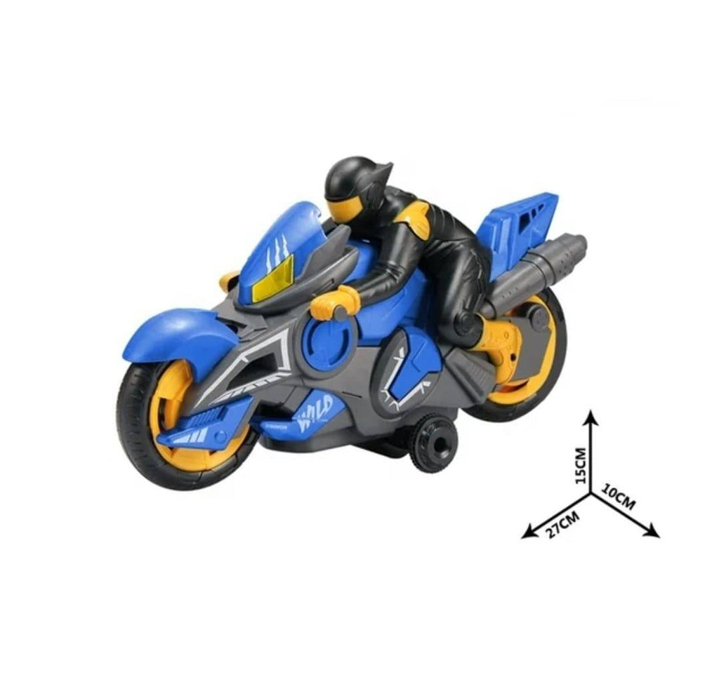 Motocicleta cu telecomanda, sunete si lumini, rotire 360 grade, albastru, 27 cm