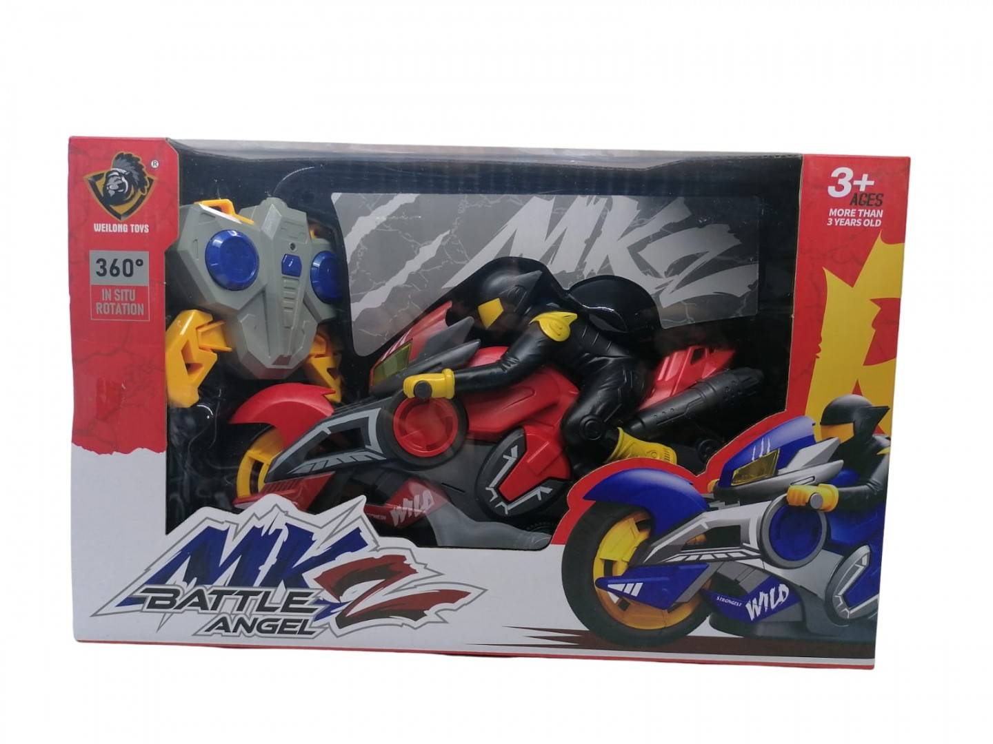 Motocicleta cu telecomanda, sunete si lumini, rotire 360 grade, rosu, 27 cm