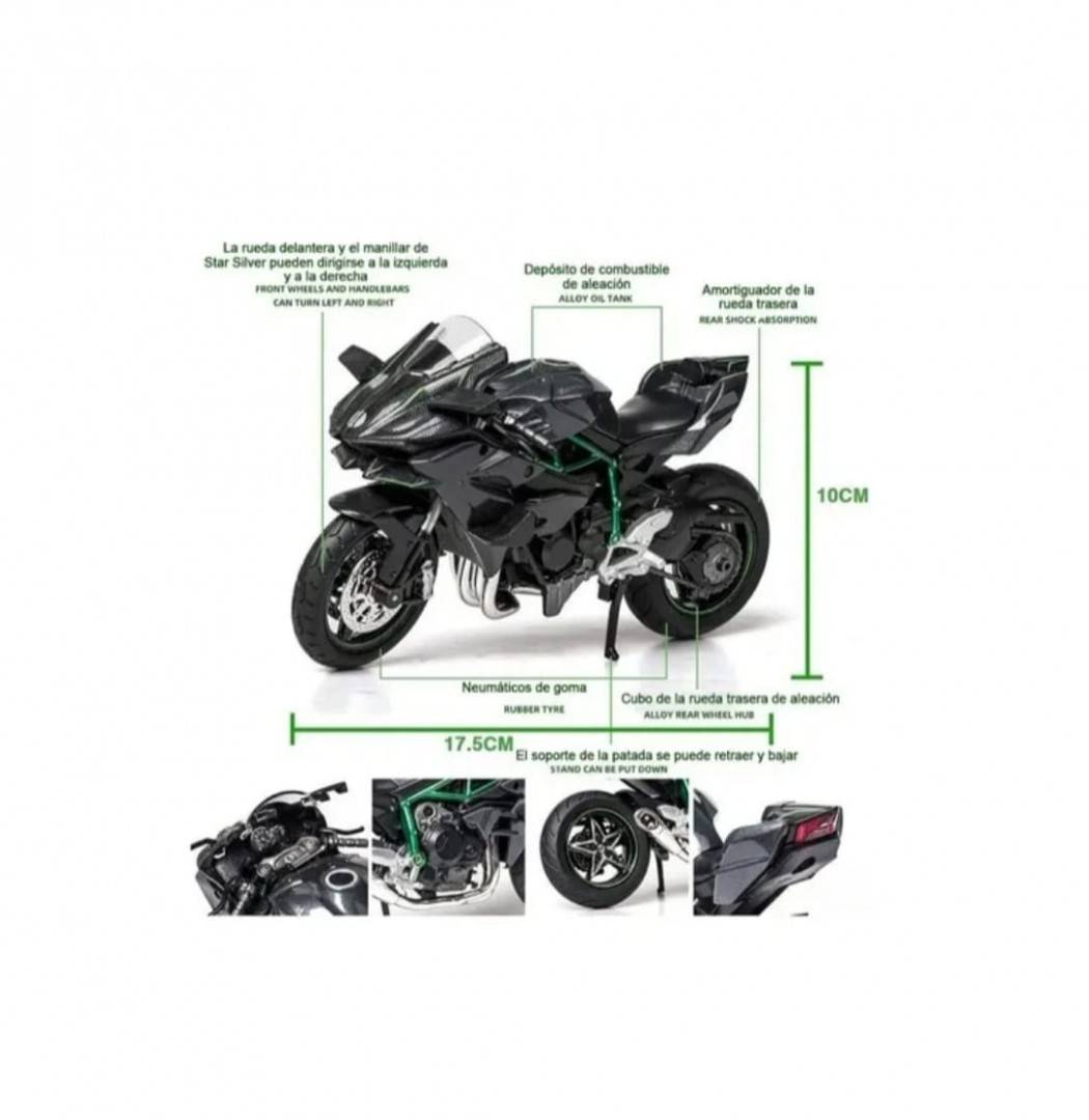 Motocicleta metalica,  KAWASAKI NINJA H2 R, scara 1:9, sunete, lumini, negru, 21 cm