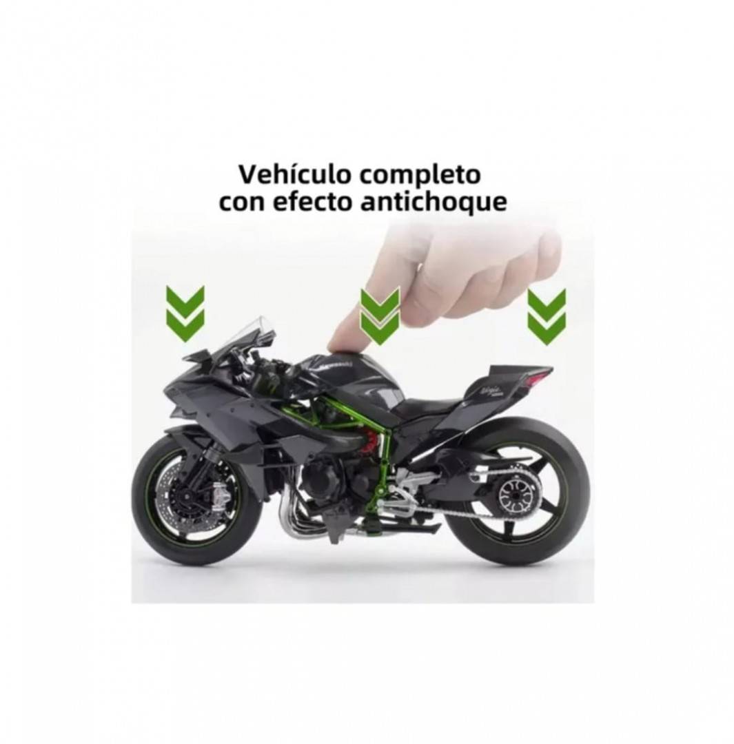 Motocicleta metalica,  KAWASAKI NINJA H2 R, scara 1:9, sunete, lumini, negru, 21 cm