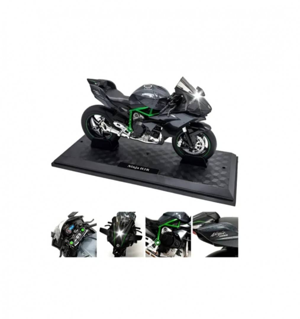 Motocicleta metalica,  KAWASAKI NINJA H2 R, scara 1:9, sunete, lumini, negru, 21 cm