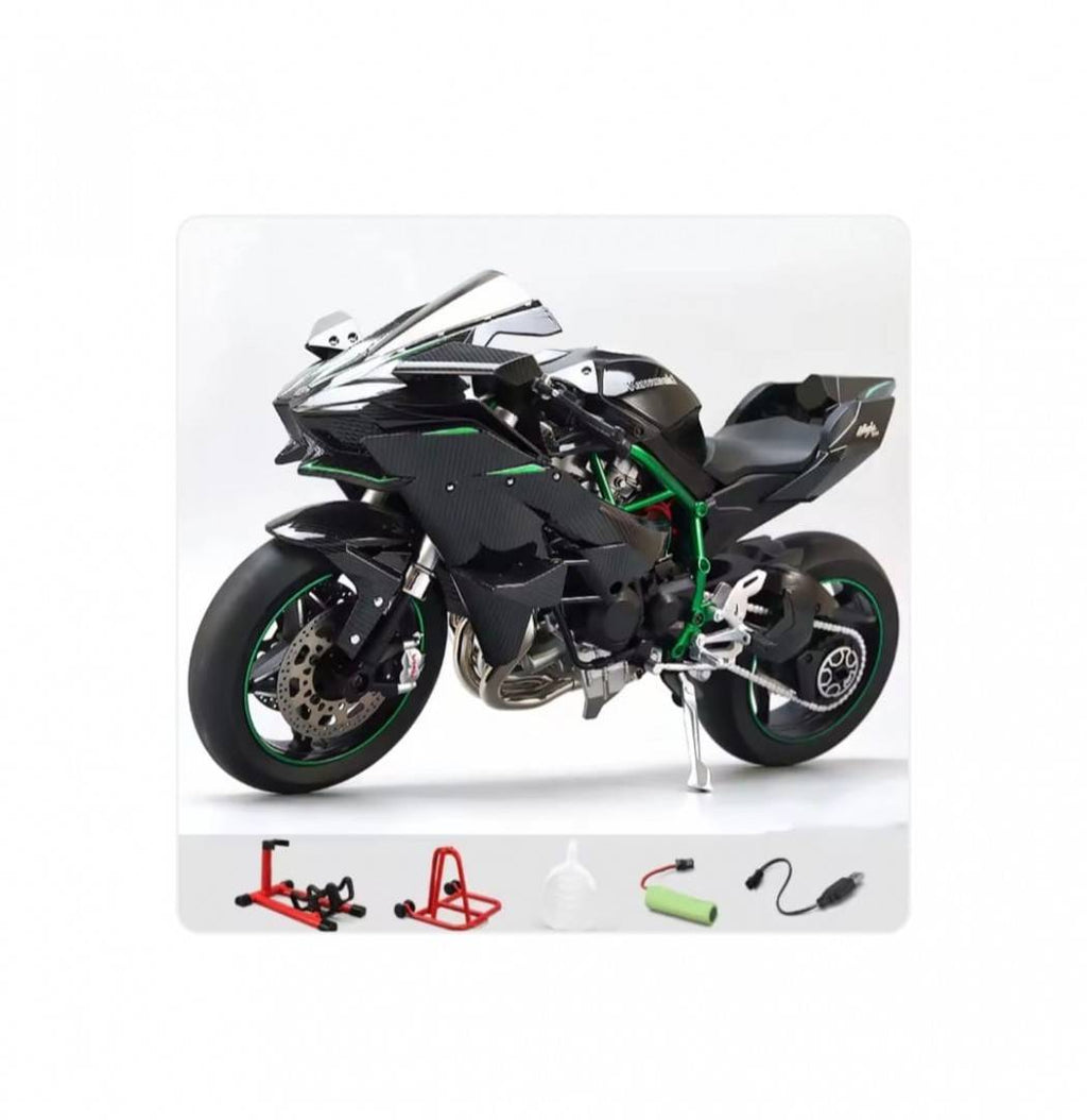 Motocicleta metalica,  KAWASAKI NINJA H2 R, scara 1:9, sunete, lumini, negru, 21 cm