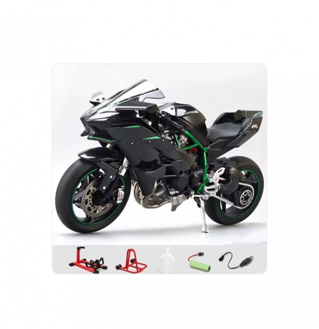 Motocicleta metalica,  KAWASAKI NINJA H2 R, scara 1:9, sunete, lumini, negru, 21 cm