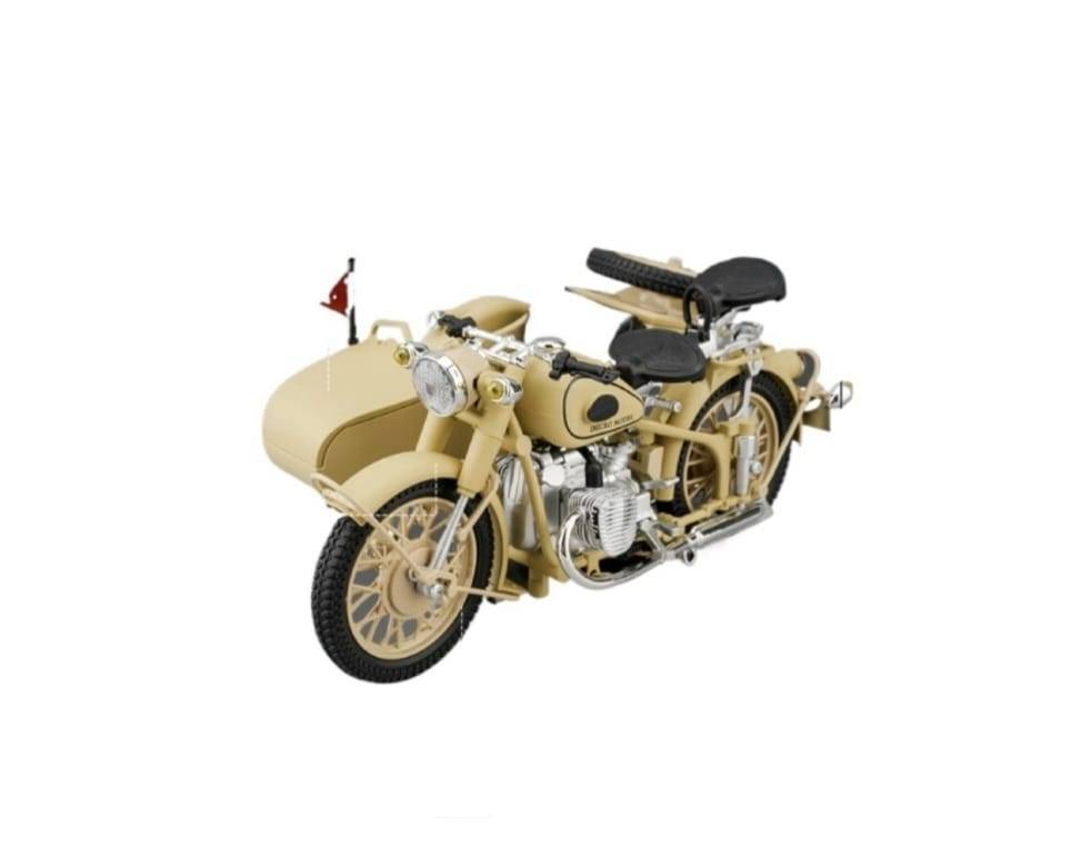 Motocicleta militara metalica, German Zundap KS600, mecanica, scara 1:10, crem, 20 cm