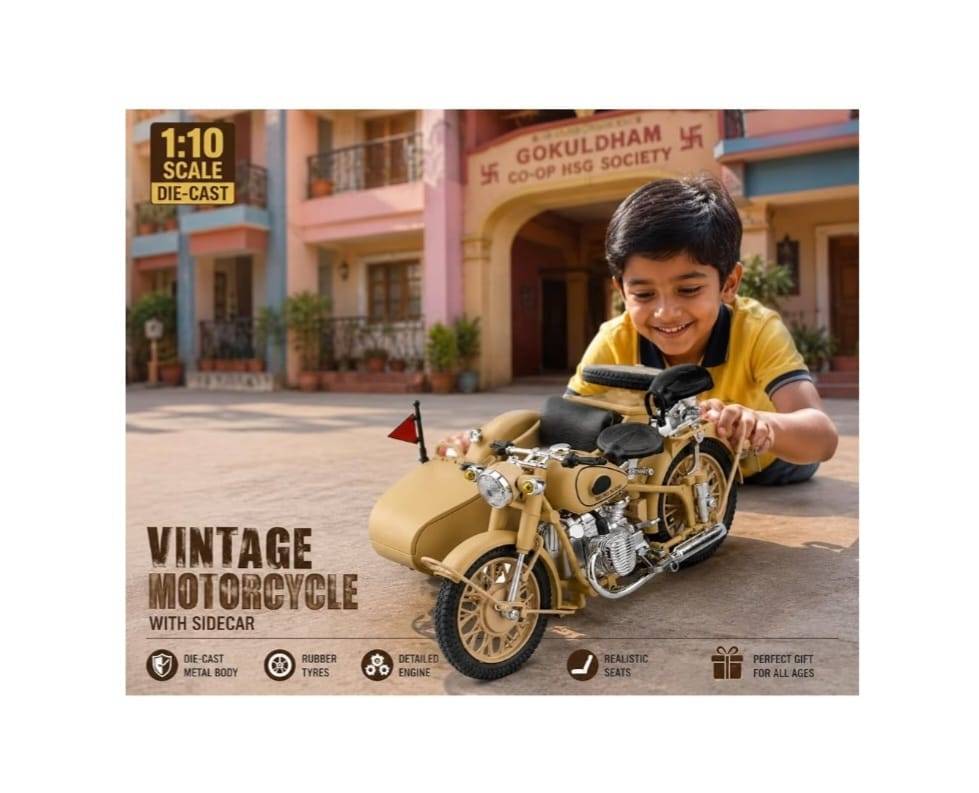 Motocicleta militara metalica, German Zundap KS600, mecanica, scara 1:10, crem, 20 cm