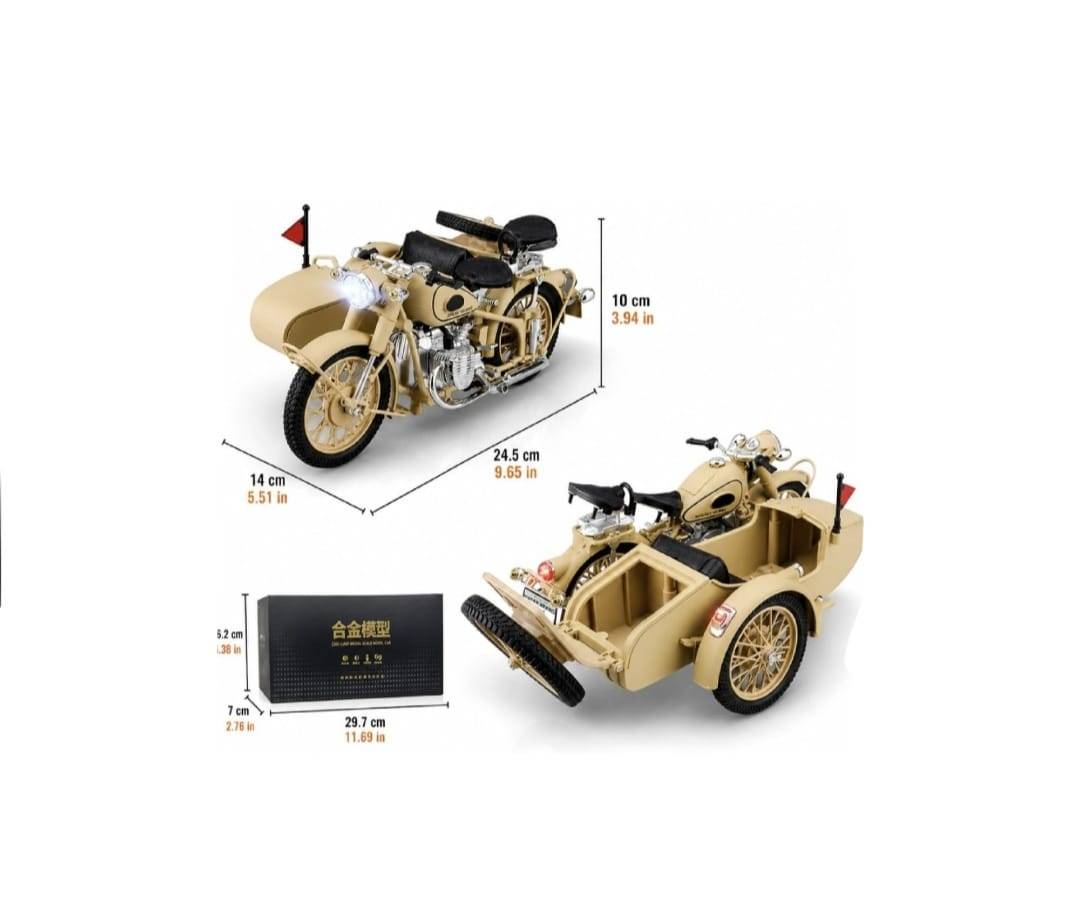 Motocicleta militara metalica, German Zundap KS600, mecanica, scara 1:10, crem, 20 cm