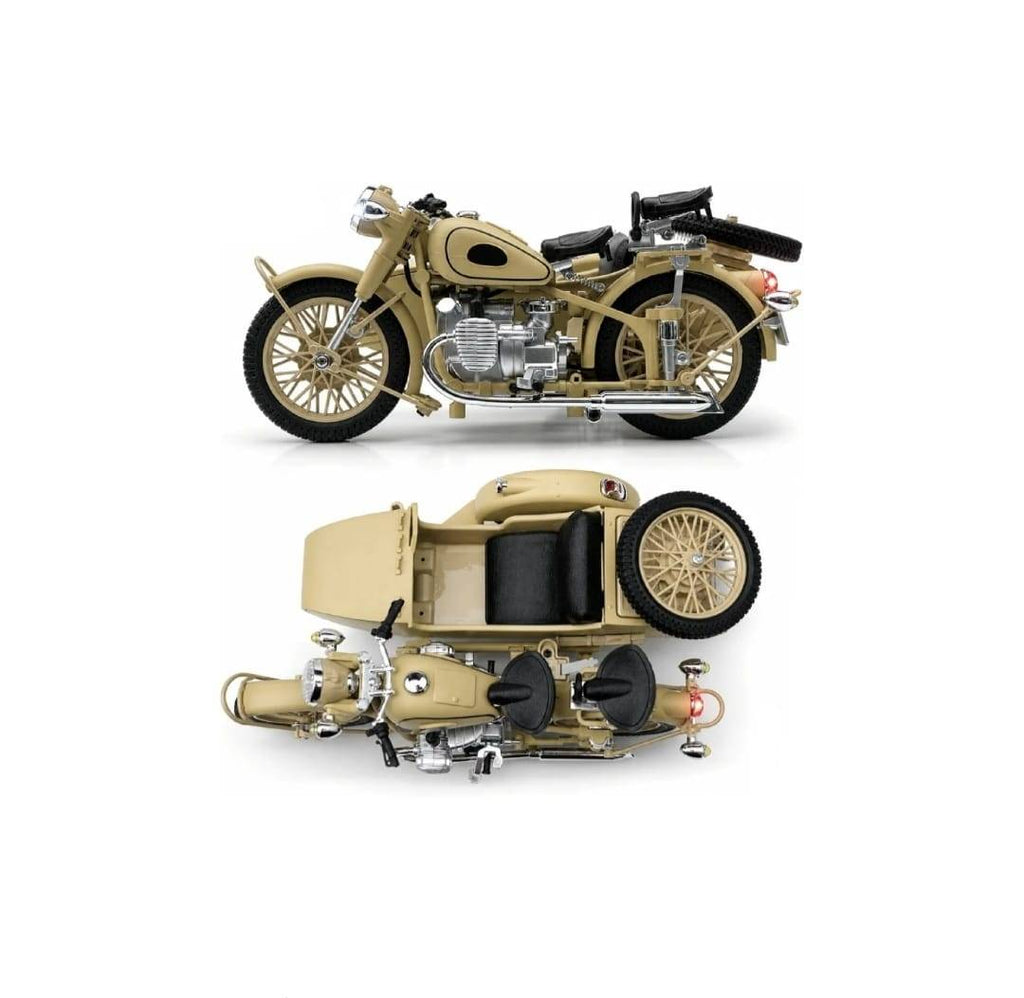Motocicleta militara metalica, German Zundap KS600, mecanica, scara 1:10, crem, 20 cm