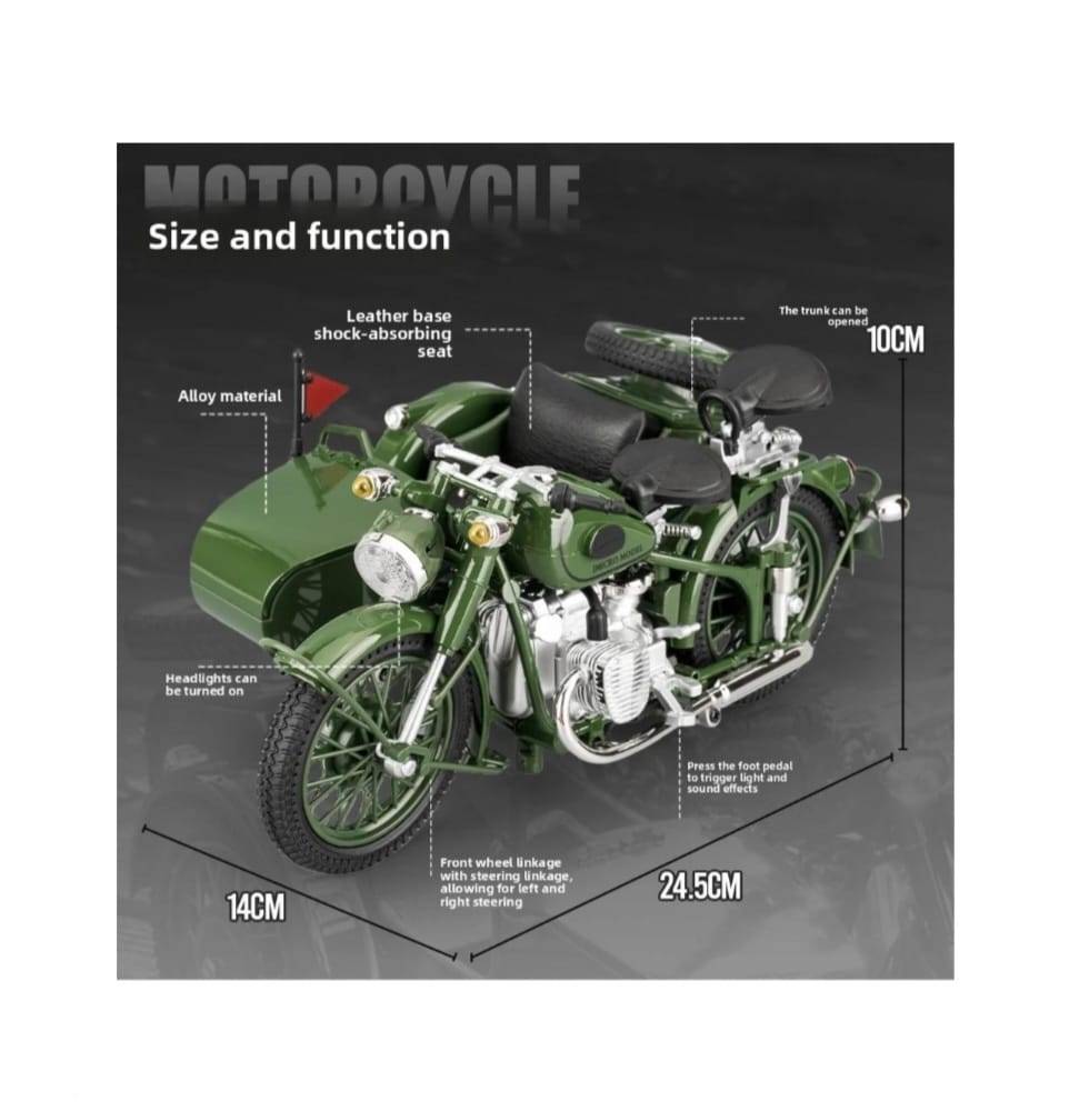 Motocicleta militara metalica, German Zundap KS600, mecanica, scara 1:10, verde, 20 cm