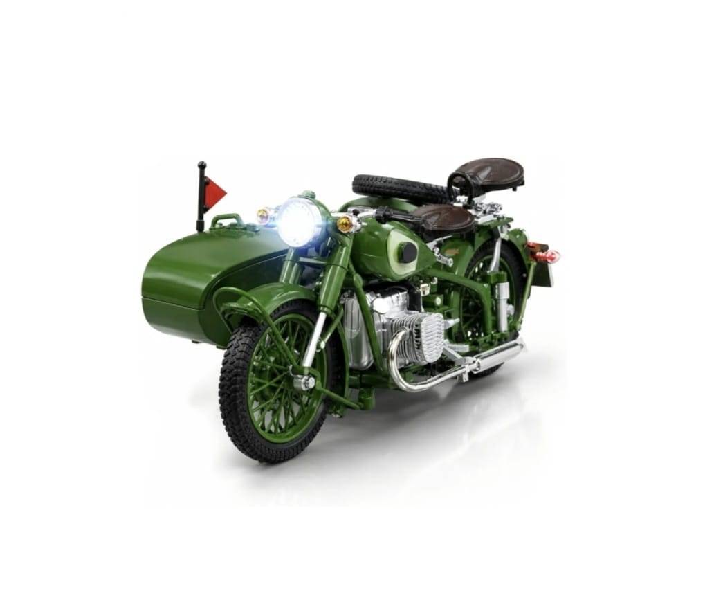 Motocicleta militara metalica, German Zundap KS600, mecanica, scara 1:10, verde, 20 cm