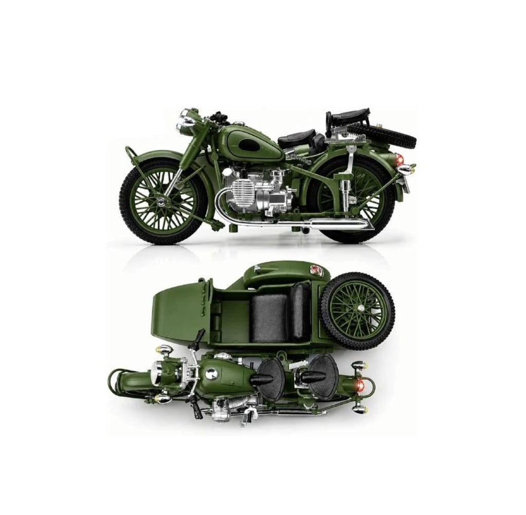 Motocicleta militara metalica, German Zundap KS600, mecanica, scara 1:10, verde, 20 cm
