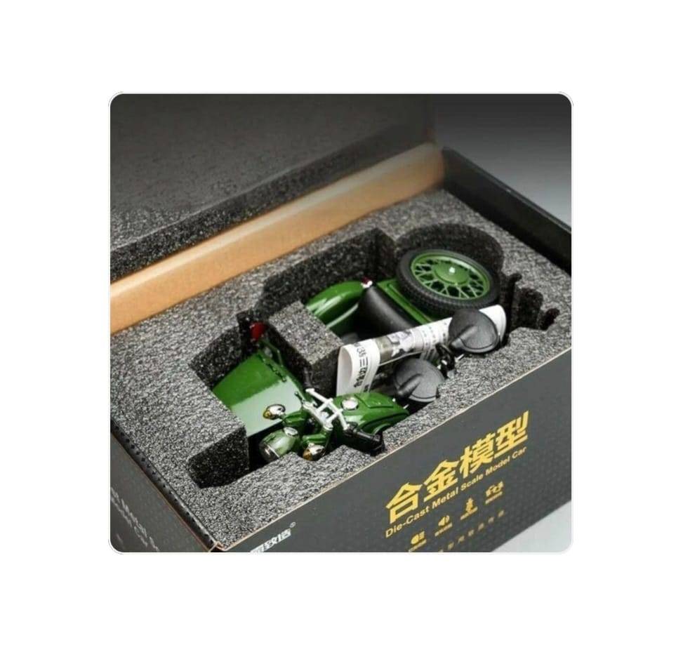 Motocicleta militara metalica, German Zundap KS600, mecanica, scara 1:10, verde, 20 cm