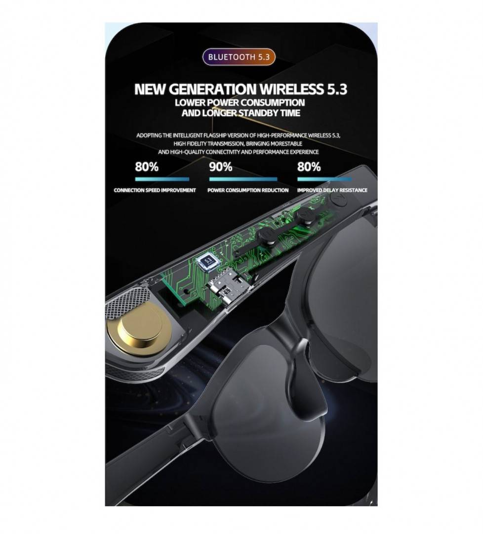 Ochelari de traducere inteligenti AI, Bluetooth 5.3, accepta 144 de limbi, calitate sunet HIFI, impermeabil, interpretare sim