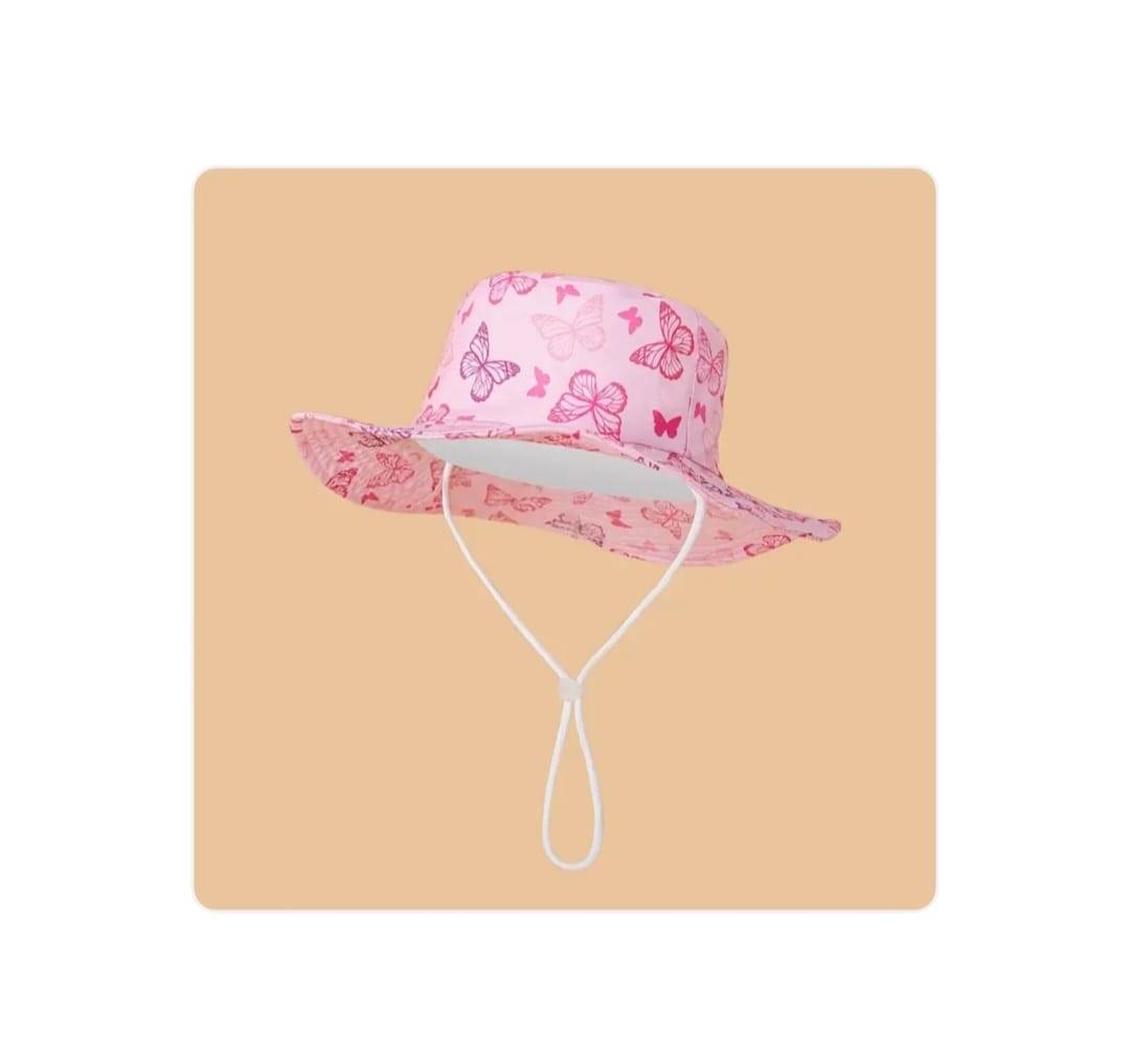 Palarie de soare pentru copii, imprimeu Fluturasi, bumbac, 48 - 50 cm, 2 ani - 4 ani