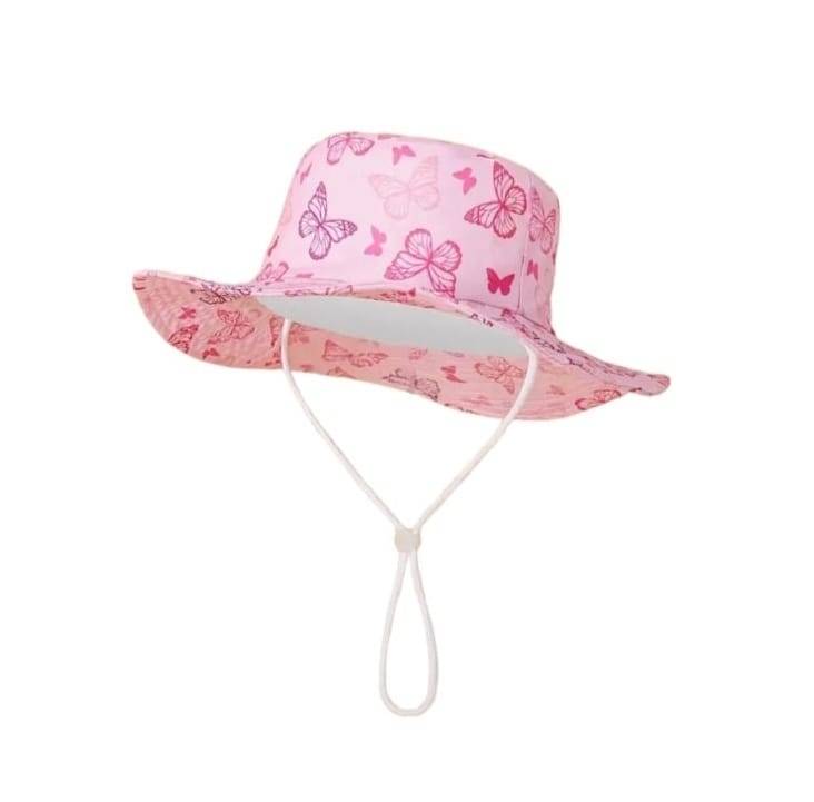 Palarie de soare pentru copii, imprimeu Fluturasi, bumbac, roz, 48 - 50 cm, 2 ani - 4 ani