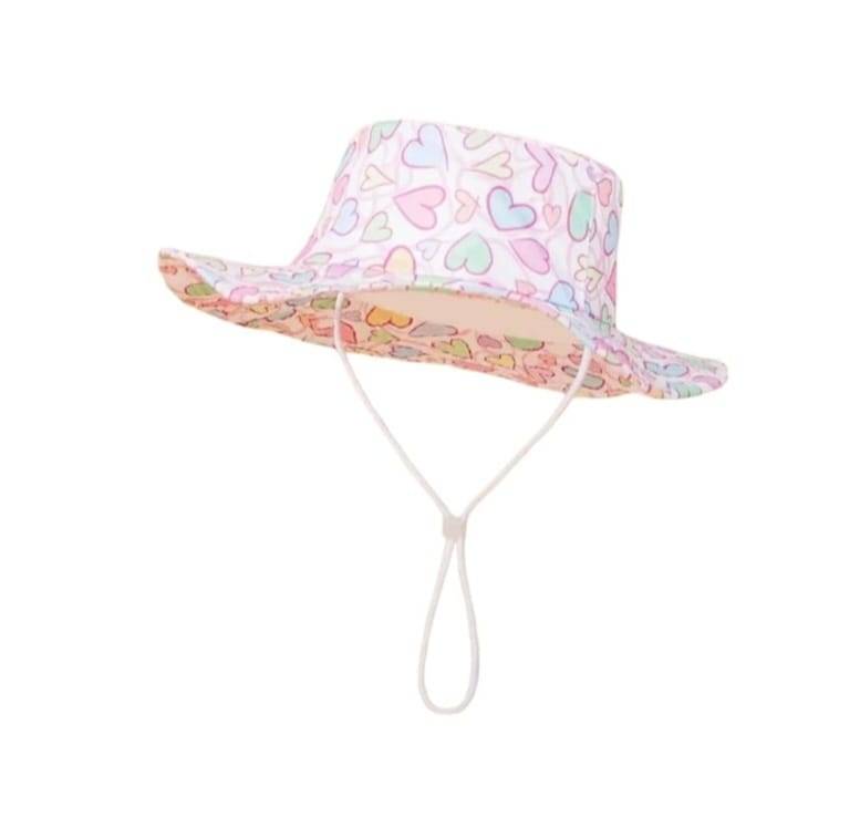 Palarie de soare pentru copii, imprimeu Inimioare, bumbac, 48 - 50 cm, 2 ani - 4 ani