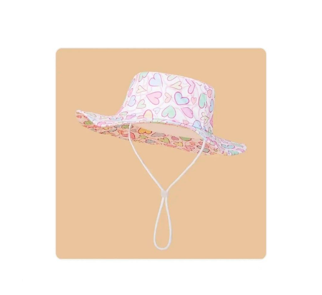 Palarie de soare pentru copii, imprimeu Inimioare, bumbac, 48 - 50 cm, 2 ani - 4 ani