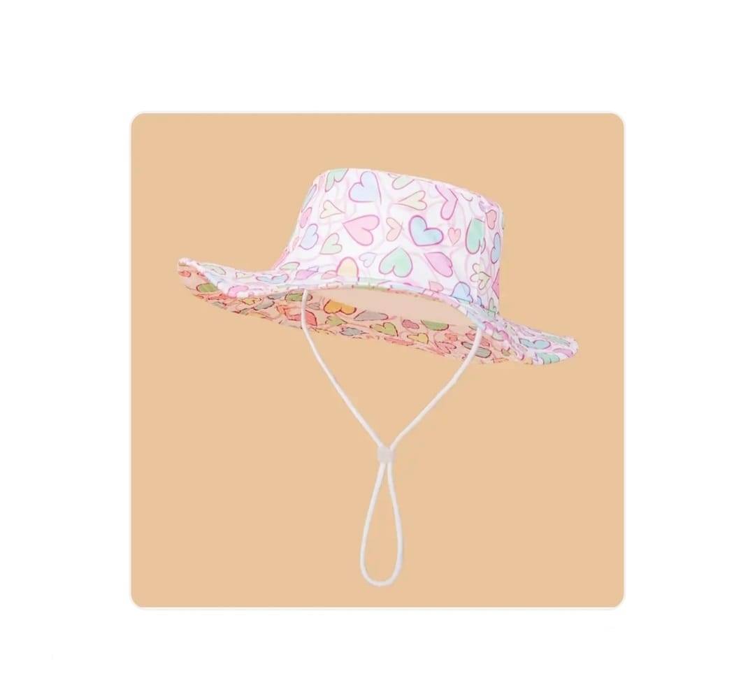 Palarie de soare pentru copii, imprimeu Inimioare, bumbac, 48 - 50 cm, 2 ani - 4 ani