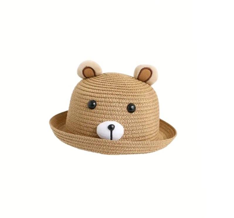 Palarie paie pentru baieti, Ursulet, bej inchis, 50 cm, 1-3 ani