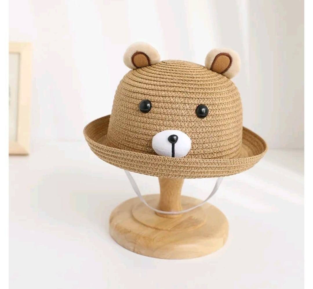 Palarie paie pentru baieti, Ursulet, bej inchis, 50 cm, 1-3 ani