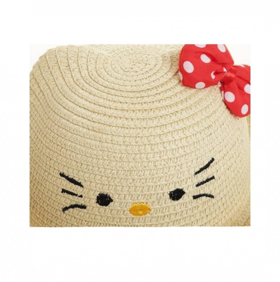 Palarie paie pentru fetite, Kitty, bej deschis, 50 cm, 1-3 ani