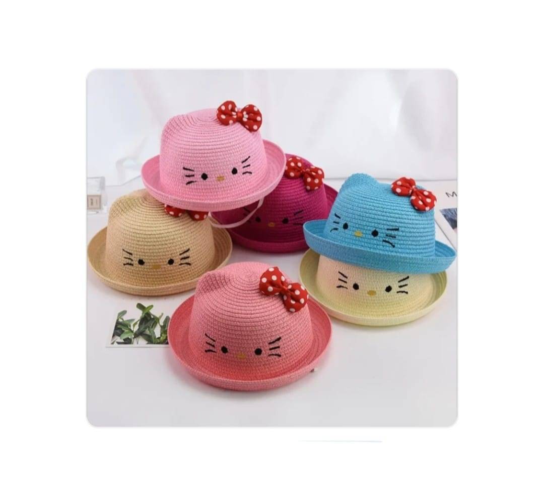 Palarie paie pentru fetite, Kitty, multicolor, 50 cm, 1-3 ani