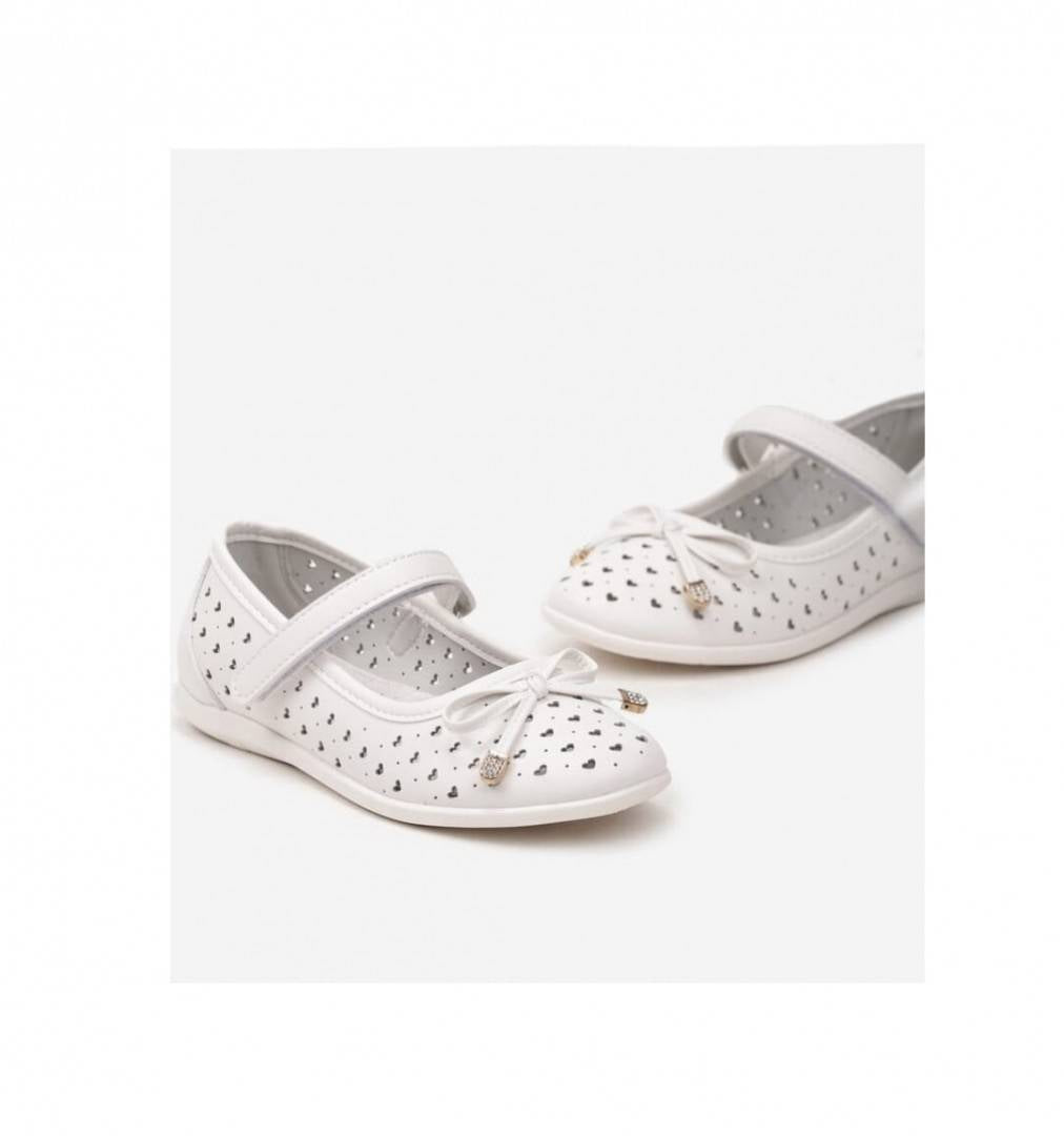 Pantofi piele fetite, T378, model de vara, perforati, alb, marimea 25 - 30