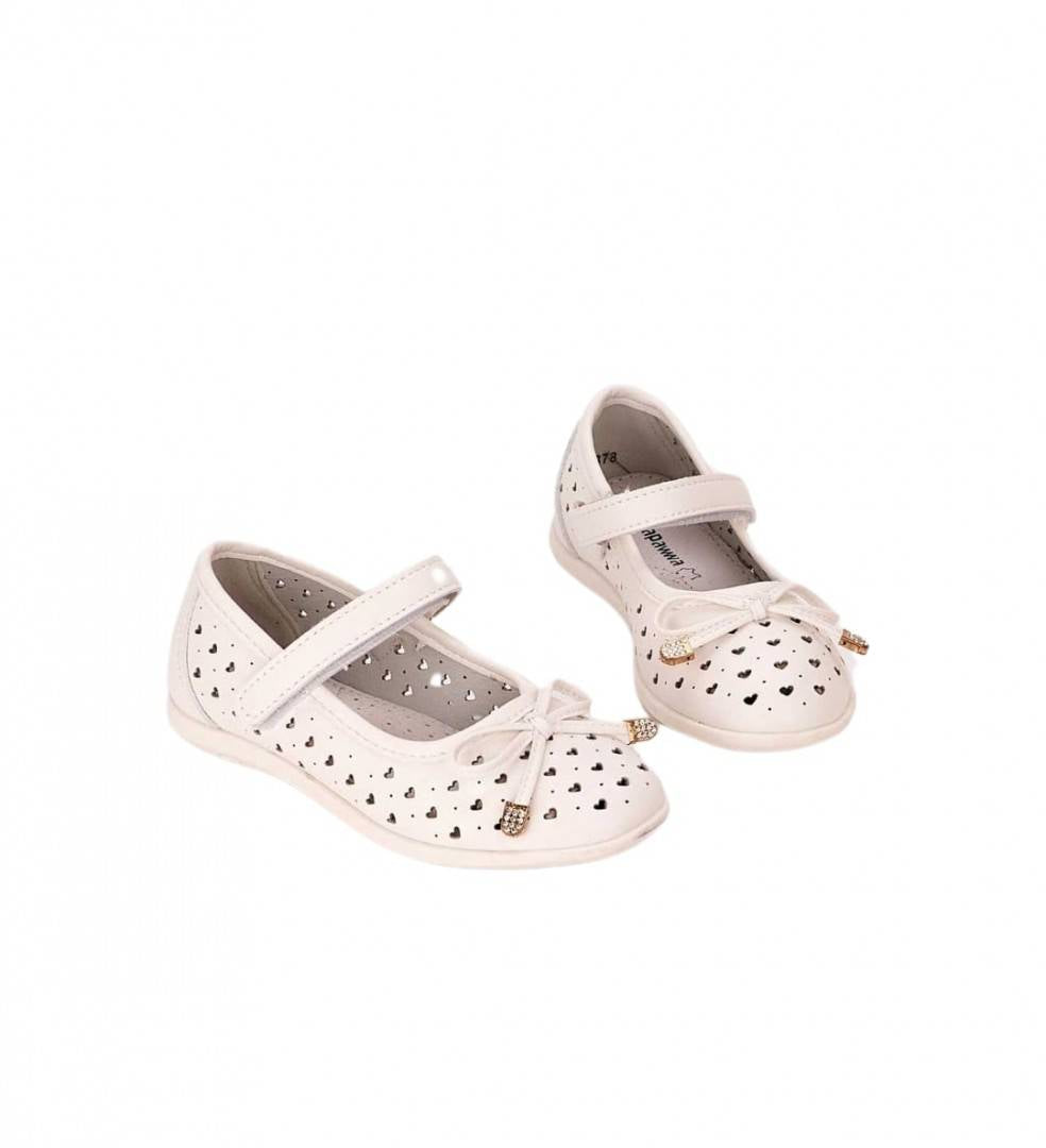 Pantofi piele fetite, T379, perforati, alb, marimea 31 - 36