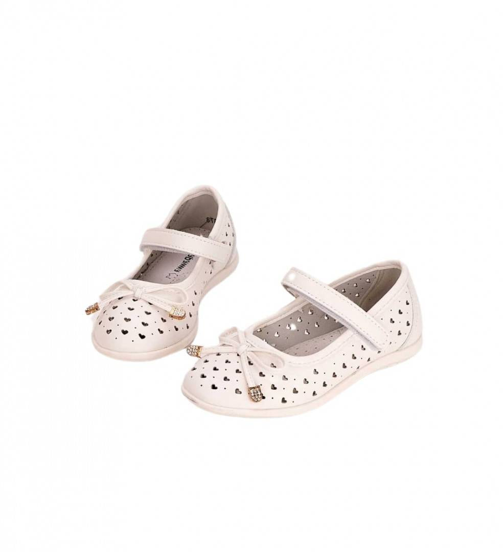 Pantofi piele fetite, T379, perforati, alb, marimea 31 - 36