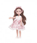 Papusa bruneta, rochie si bentita, MASHASHOP, roz, 36 cm