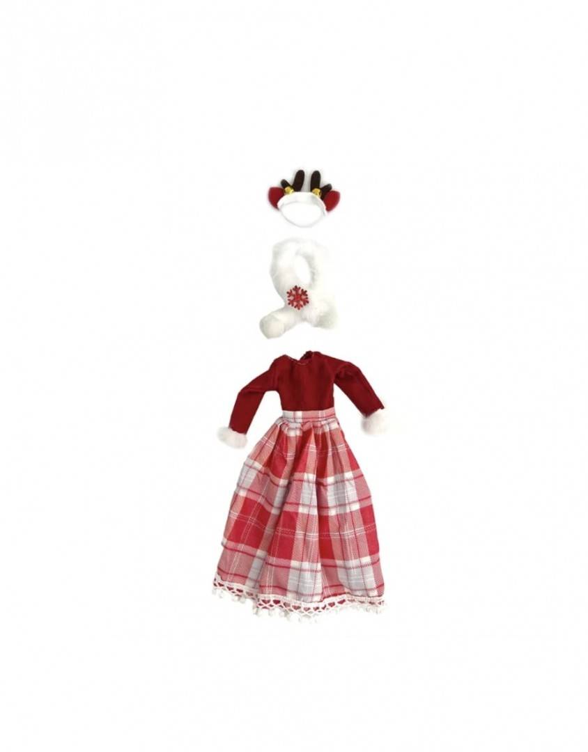 Papusa de Craciun, cu articulatii, rosu/alb, 29 cm