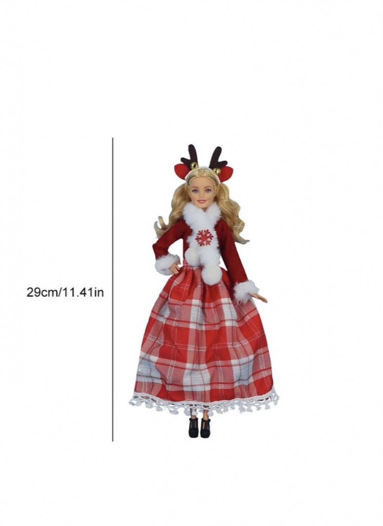 Papusa de Craciun, cu articulatii, rosu/alb, 29 cm