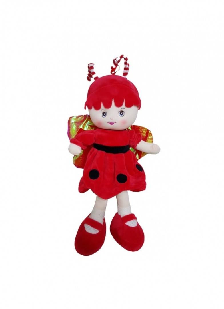 Papusa de plus, Albinuta, care canta in limba romana, rosu, 38 cm