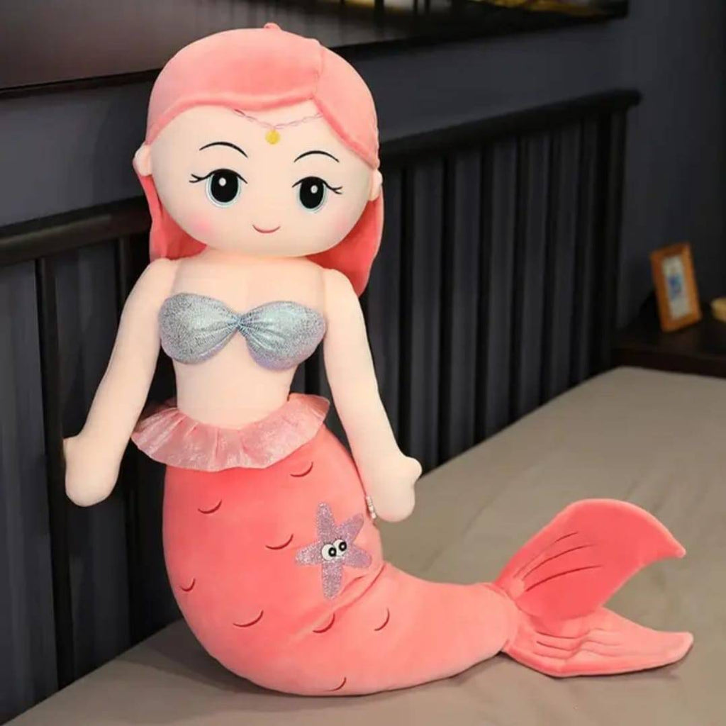 Papusa de plus, Sirena, MASHASHOP, roz inchis, 35 cm