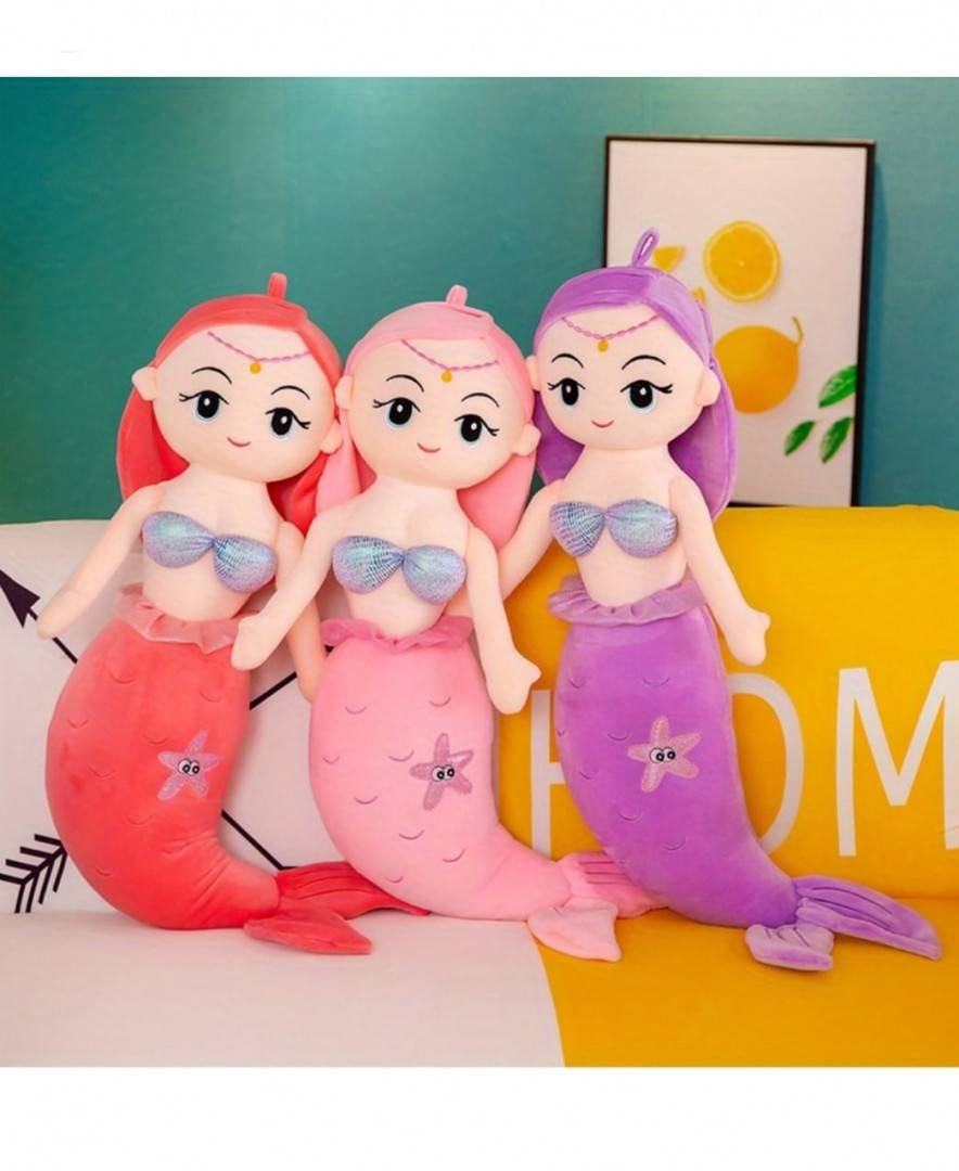 Papusa de plus, Sirena, MASHASHOP, roz inchis, 35 cm