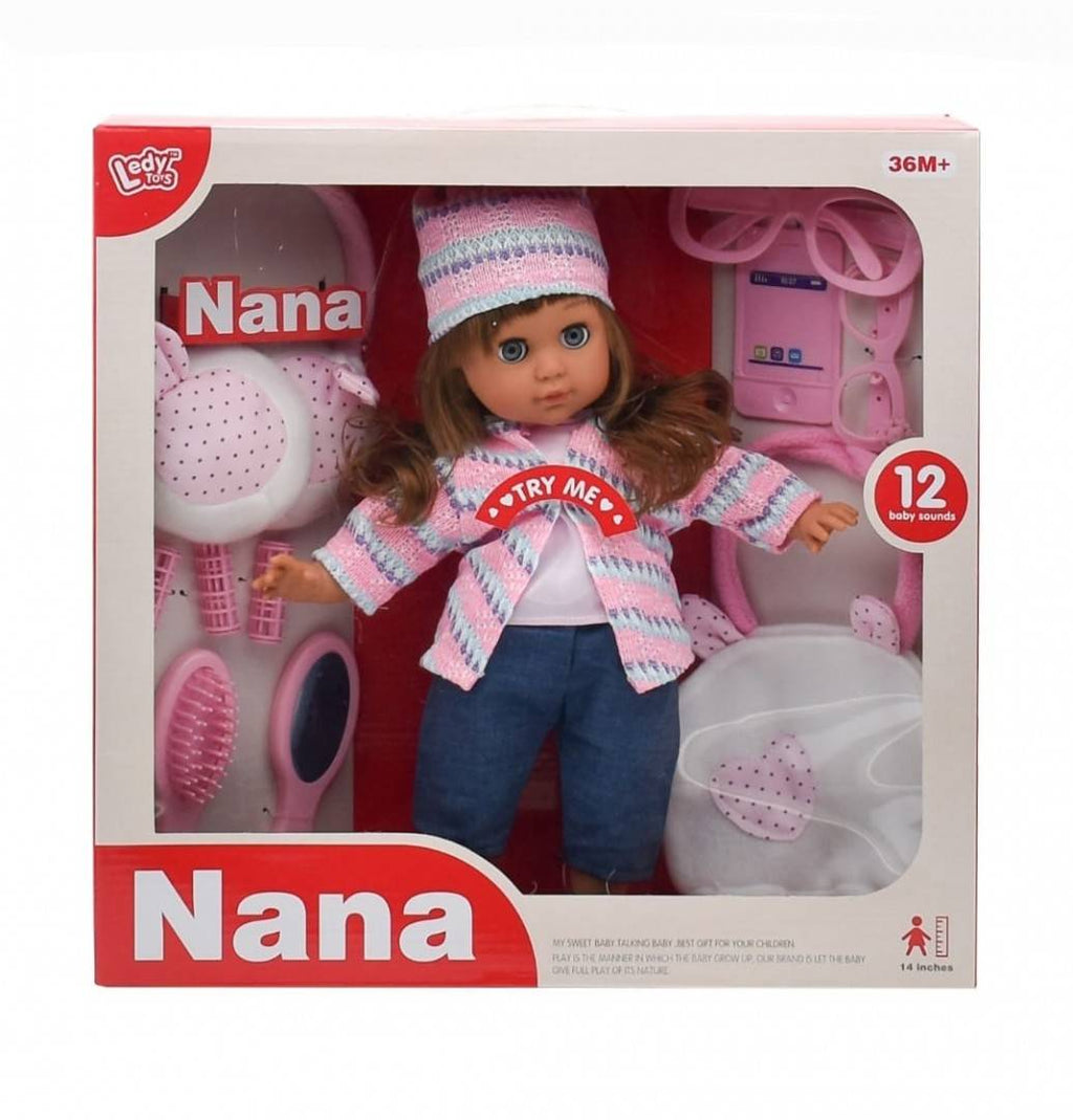 Papusa Nana, canta 12 colinde in romana, 9 accesorii, multicolor, 38 cm